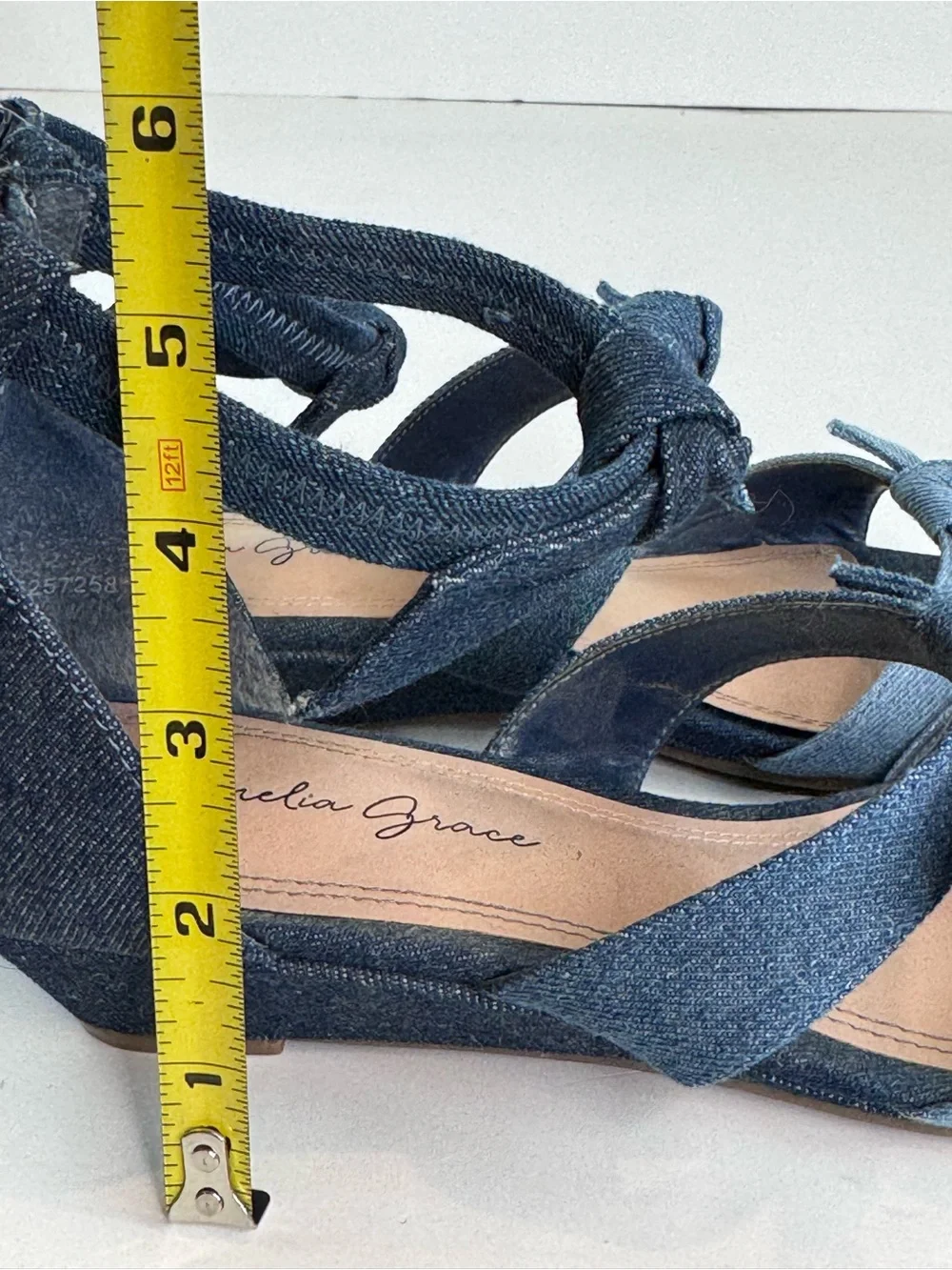 Amelia Grace jean denim wedge sandals size 8.5 - Picture 11 of 12
